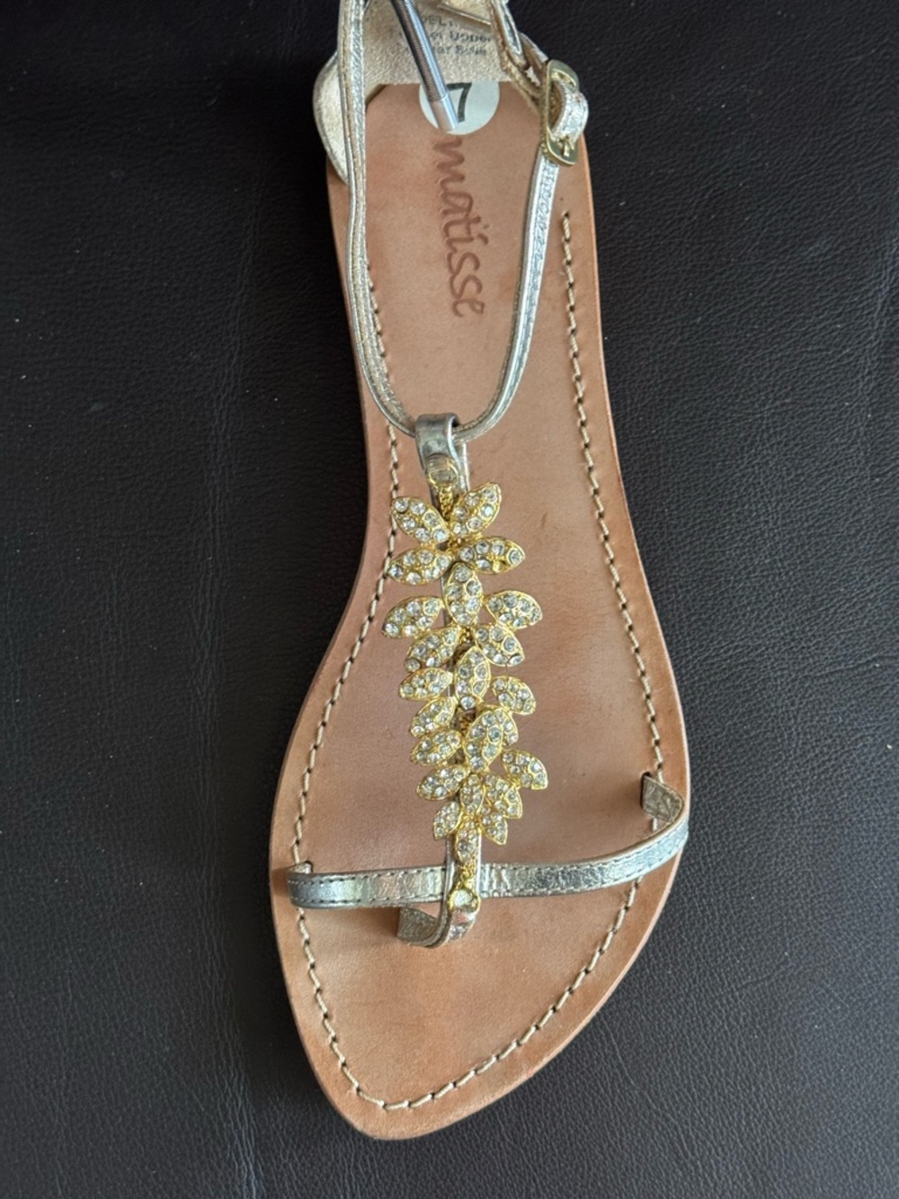 Matisse Metallic Gold Leaf Crystal T-Strap Sandal